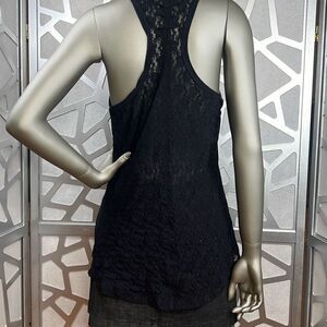 Sena Black Racerback Lace-Back Women’s Tank Top S Luxe Jersey (307)